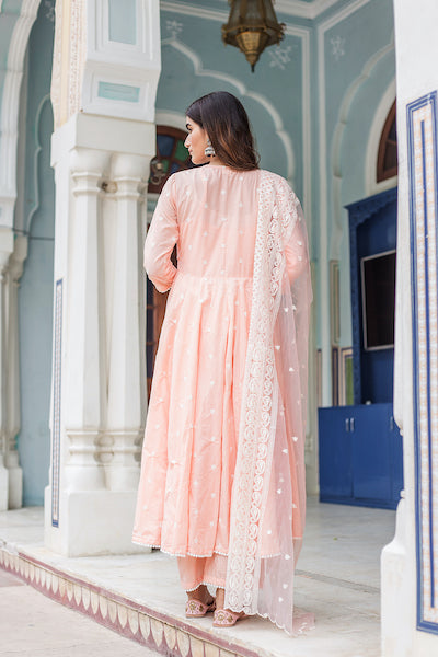 Cotton Anarkali Set with Floral Embroidery - Gulabo Jaipur